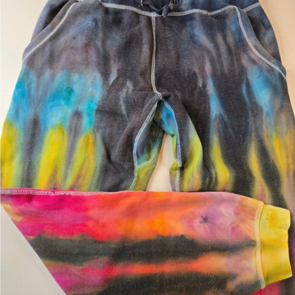 2x runs small Tie-Dye Black Joggers with Multicolor Accents